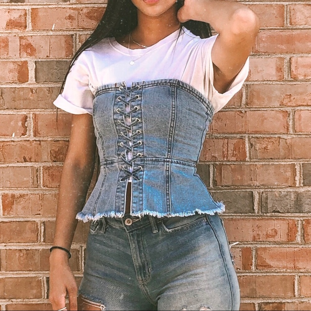 denim lace up tub top